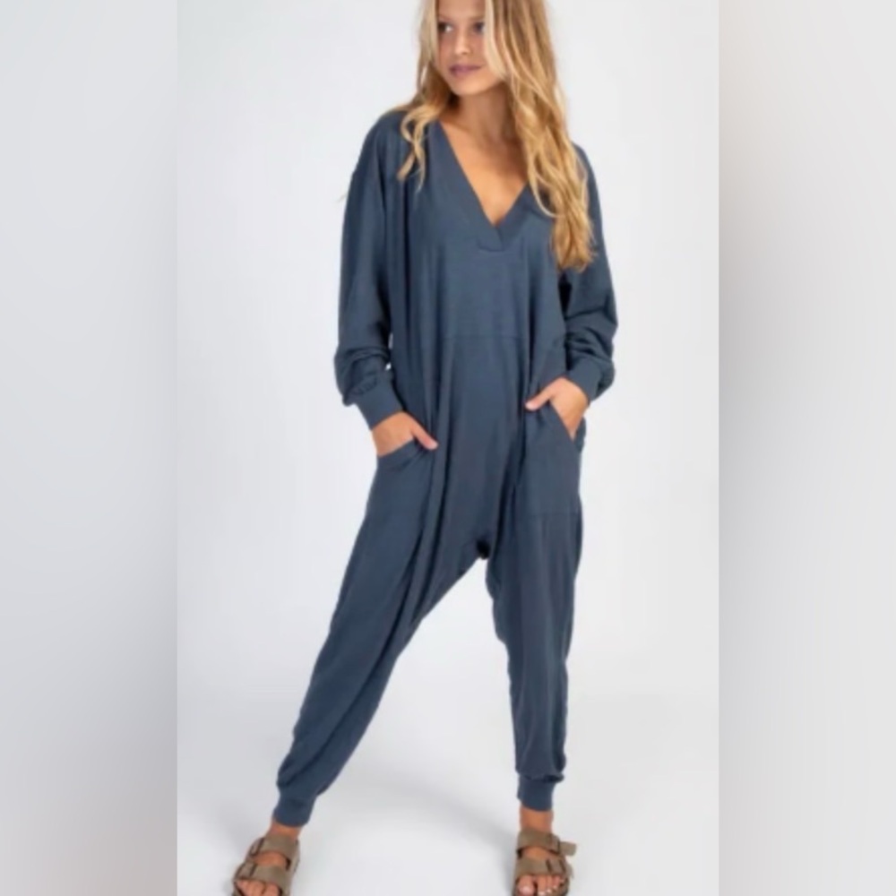 NATURAL LIFE Jonnie Medium Jumpsuit Loungewear Slate Gray Cozy Cotton Relaxed